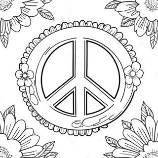 Colorful Peace Sign With Flowers Coloring Page 56143-45230