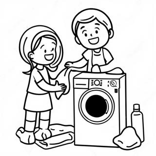 Happy Children Folding Laundry Coloring Page 56293-45342