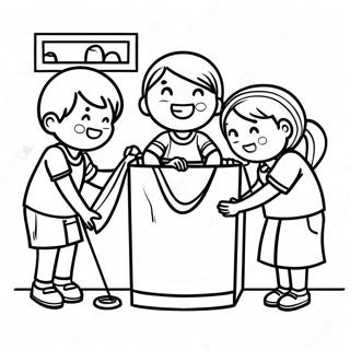 Happy Children Folding Laundry Coloring Page 56293-45343