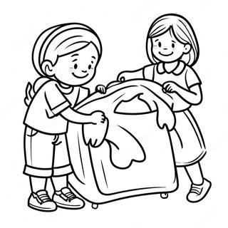 Happy Children Folding Laundry Coloring Page 56293-45344