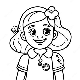 Happy Brownie Girl Scout With Badges Coloring Page 56483-45499