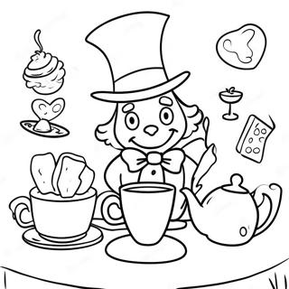 Whimsical Mad Hatter Tea Party Coloring Page 56613-45601