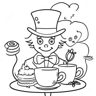 Whimsical Mad Hatter Tea Party Coloring Page 56613-45602