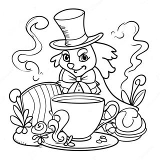 Whimsical Mad Hatter Tea Party Coloring Page 56613-45604