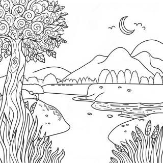 Pointillism Nature Scene Coloring Page 56722-45687