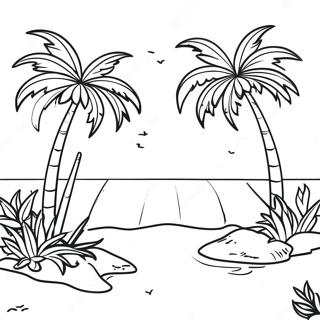 Tropical Paradise With Palm Trees Coloring Page 56773-45730