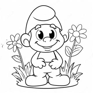 Happy Smurf With Flowers Coloring Page 5682-4702