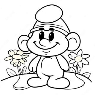 Happy Smurf With Flowers Coloring Page 5682-4703