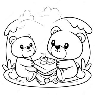 Cute Teddy Bears Enjoying A Picnic Coloring Page 56833-45779