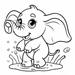 Cute Baby Elephant Splashing Water Coloring Page 57073-45966