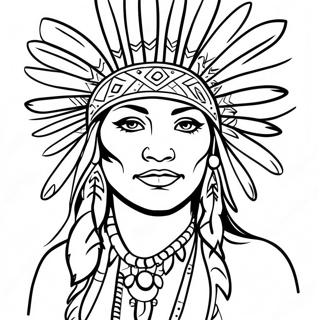 Elegant Native American Woman With Feather Headdress Coloring Page 57453-46273