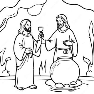 Colorful Jesus Turns Water Into Wine Scene Coloring Page 57733-46497