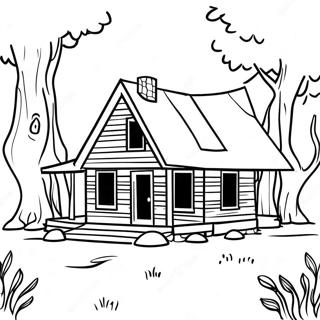 Rustic Log Cabin In The Forest Coloring Page 57843-46585