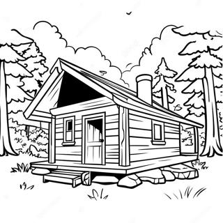 Rustic Log Cabin In The Forest Coloring Page 57843-46586