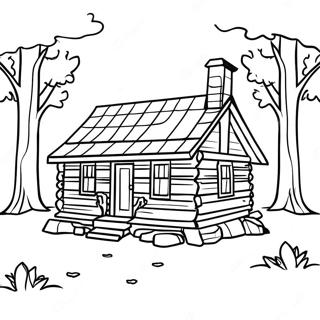 Rustic Log Cabin In The Forest Coloring Page 57843-46587