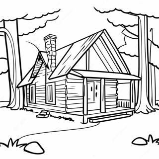 Rustic Log Cabin In The Forest Coloring Page 57843-46588