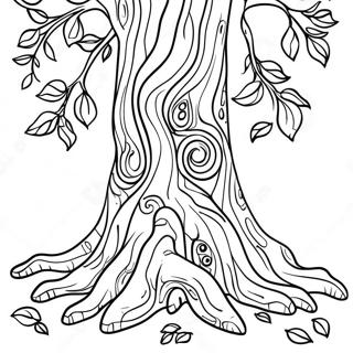 Detailed Tree Trunk With Leaves Coloring Page 57983-46694