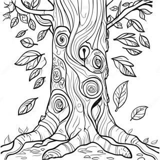 Detailed Tree Trunk With Leaves Coloring Page 57983-46695