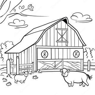 Rustic Barn With Animals Coloring Page 5832-4831