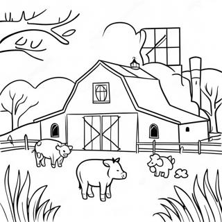 Rustic Barn With Animals Coloring Page 5832-4832