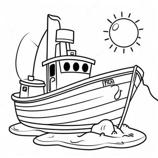 Colorful Fishing Boat With A Sunset Background Coloring Page 58393-47025