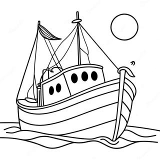 Colorful Fishing Boat With A Sunset Background Coloring Page 58393-47026