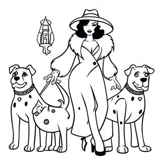 Elegant Cruella Deville With Dalmatians Coloring Page 58483-47093