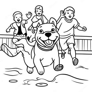 Sandlot Dog Chasing Kids Coloring Page 58493-47104