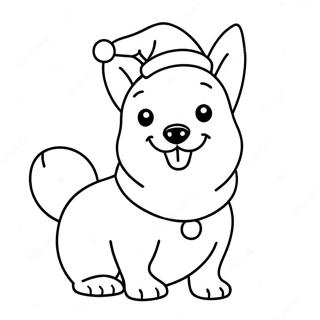 Christmas Corgi With Santa Hat Coloring Page 58692-47250