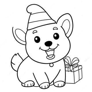 Christmas Corgi With Santa Hat Coloring Page 58692-47251