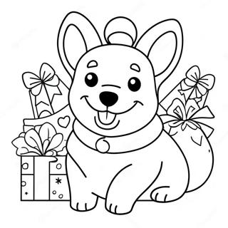 Festive Christmas Corgi With Presents Coloring Page 58693-47255