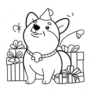 Festive Christmas Corgi With Presents Coloring Page 58693-47256