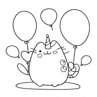 Pusheen With Colorful Balloons Coloring Page 58843-47373