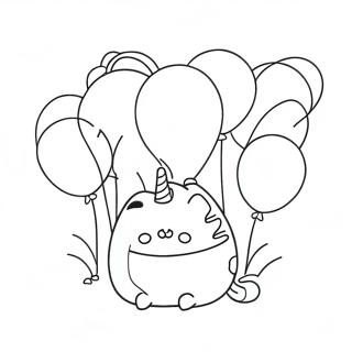 Pusheen With Colorful Balloons Coloring Page 58843-47374