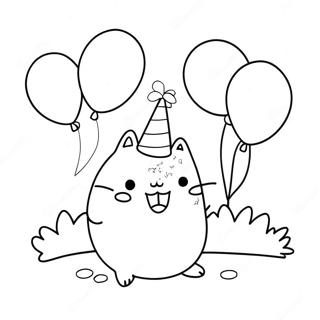 Pusheen With Colorful Balloons Coloring Page 58843-47375