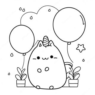 Pusheen With Colorful Balloons Coloring Page 58843-47376