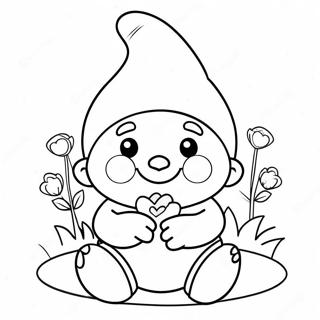 Cute Valentine Gnome With Flowers Coloring Page 5892-4869