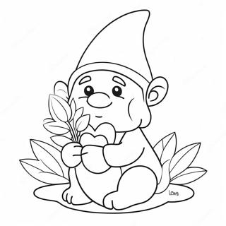 Cute Valentine Gnome With Flowers Coloring Page 5892-4870