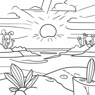 Vibrant Sunset Over Ocean Landscape Coloring Page 59483-47881