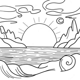 Vibrant Sunset Over Ocean Landscape Coloring Page 59483-47883