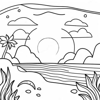 Vibrant Sunset Over Ocean Landscape Coloring Page 59483-47884