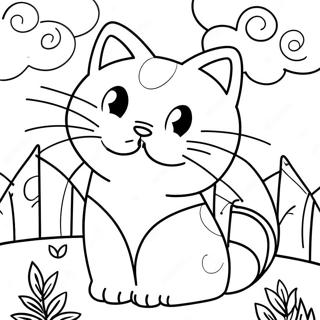 Playful Cat In A Garden Coloring Page 59733-48081