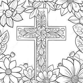 Cross With Colorful Flowers Coloring Page 60092-48366