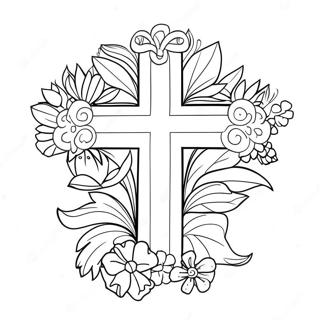 Cross With Colorful Flowers Coloring Page 60092-48367