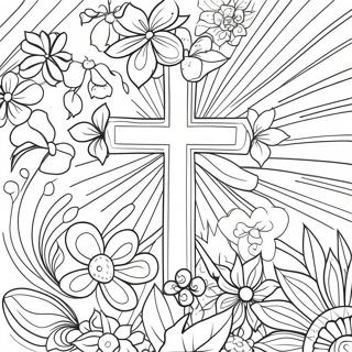 Cross With Colorful Flowers Coloring Page 60092-48368