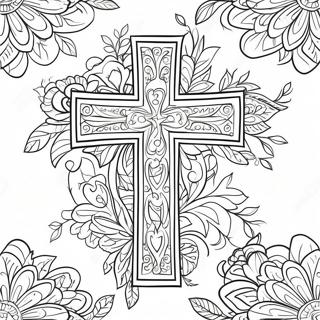 Cross With Flowers Coloring Pages