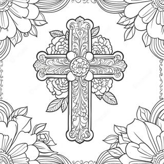 Intricate Cross With Roses Coloring Page 60093-48363