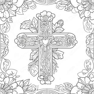 Intricate Cross With Roses Coloring Page 60093-48364