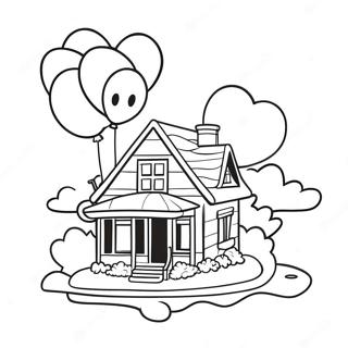 Up House Floating With Balloons Coloring Page 602-496