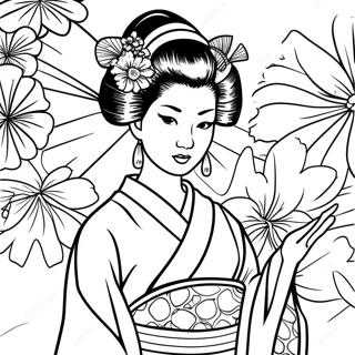 Traditional Geisha In Kimono Coloring Page 60383-48593